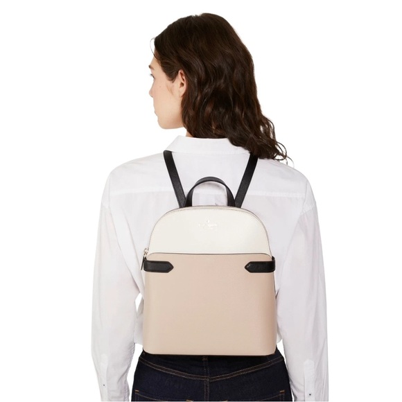 Kate Spade Staci Dome Backpack Beige & White Saffiano Leather Bag KG022 NEW $359 - Picture 3 of 16